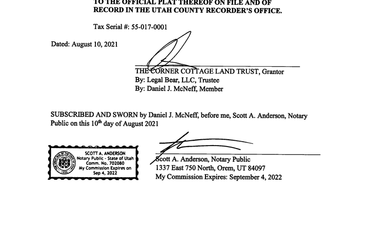 Quitclaim deed entry 141978 of 2021, re-executed and cured, notary commission 702080
