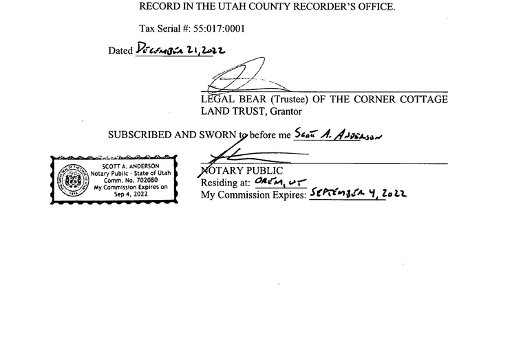 Quitclaim deed entry 5831 of 2021, as first recorded, defective acknowledgment, notary commission 702080