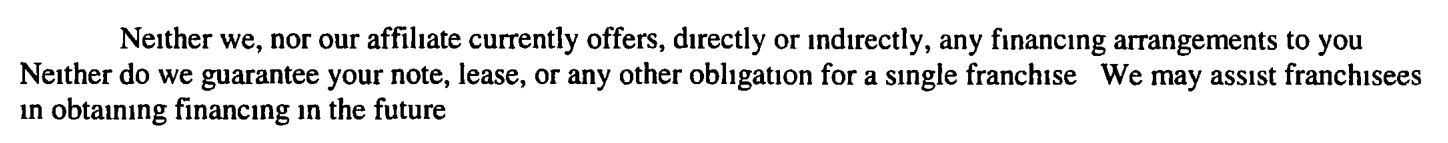 2014 edition, PDF p32: same reserved wording, 'Neither we, nor our affiliate currently offers, directly or indirectly, any financing arrangements'