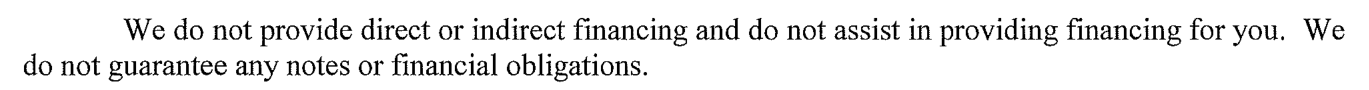 2021 edition, PDF p24: categorical no-financing / no-guarantee denial
