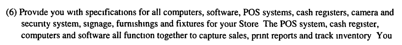 2014 edition, page 33: franchisor to provide specifications for all computers, software, POS systems, cash registers, camera and security system; no dollar cost figure stated for the required systems