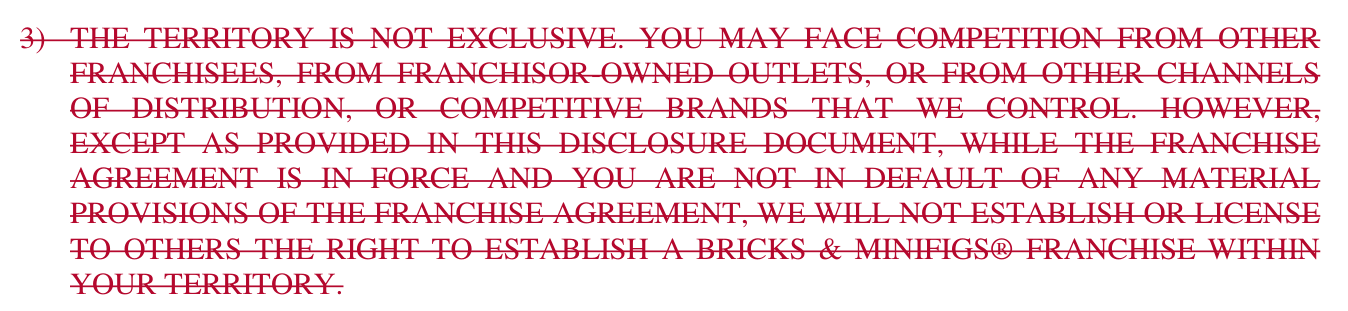 2018 edition, State Cover Page Risk Factor 3 (unnumbered, PDF p.2): 'THE TERRITORY IS NOT EXCLUSIVE. YOU MAY FACE COMPETITION FROM OTHER FRANCHISEES...'
