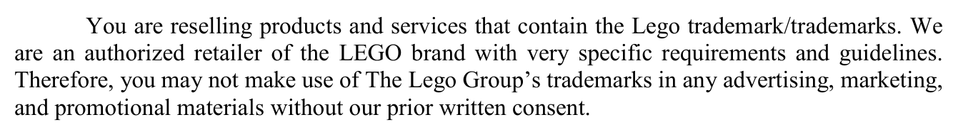 2025 edition, page 50: 'authorized retailer of the LEGO brand' wording continued