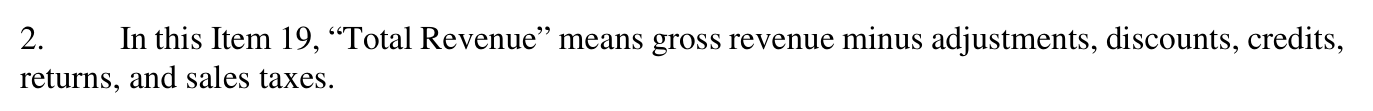 2022 edition, page 49, Note 2: metric renamed 'Total Revenue,' same definition (gross revenue minus adjustments, discounts, credits, returns, and sales taxes).