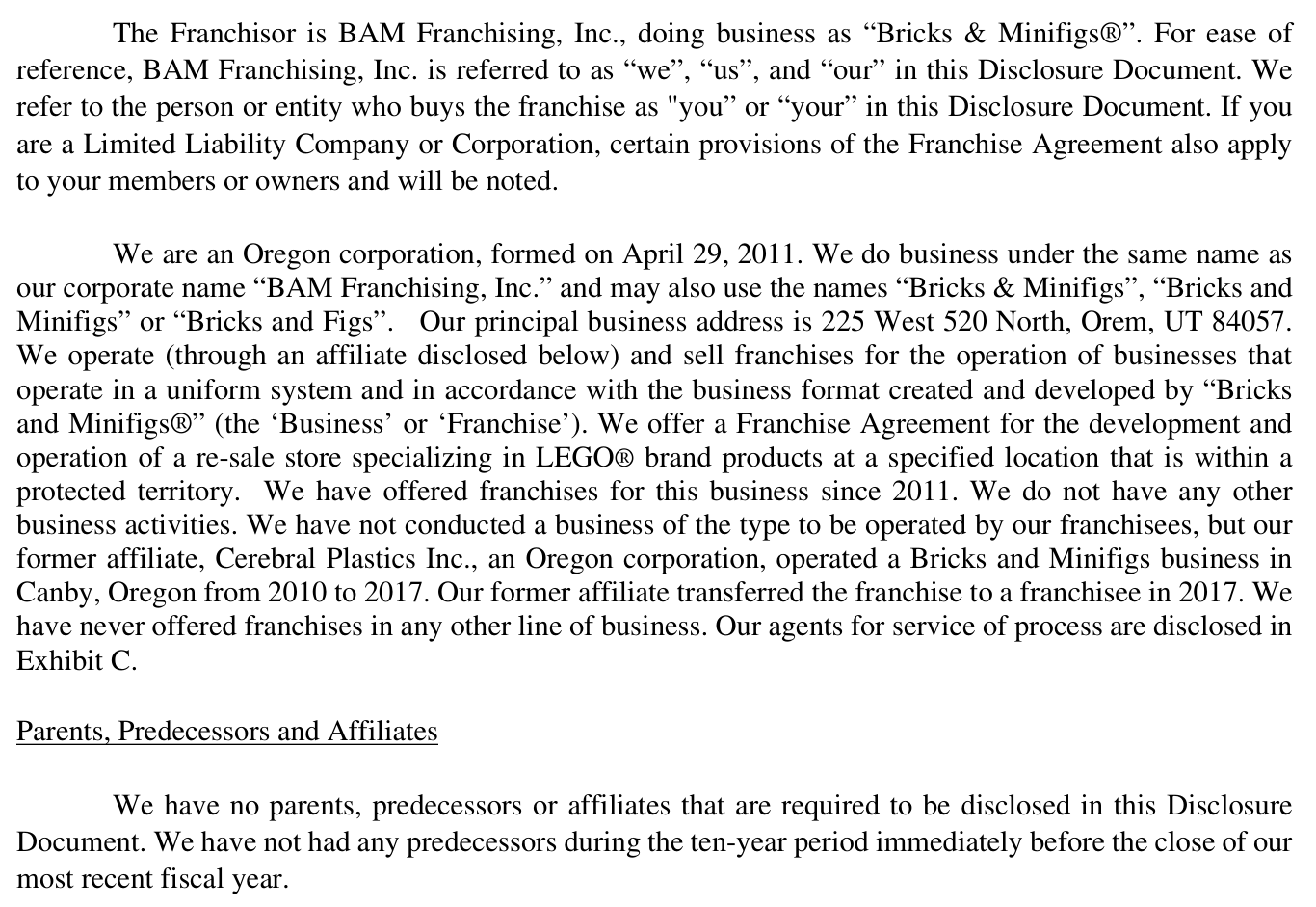 2022 edition, page 10: redomicile language dropped; 'We are an Oregon corporation, formed on April 29, 2011'; Orem UT address