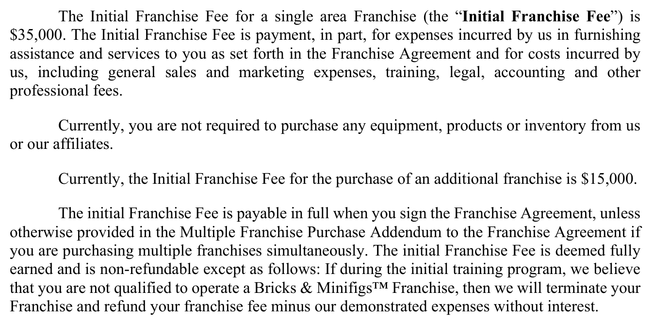 2023 edition, PDF page 13 (printed p4): single-franchise fee raised to $35,000; additional-franchise fee raised to $15,000