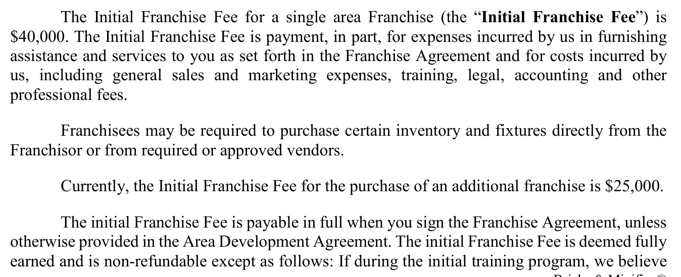 2025 edition, PDF page 13 (printed p4): single-franchise fee $40,000; additional-franchise fee raised to $25,000