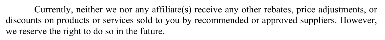 2024 edition, Item 8: rebate paragraph removed, only the generic 'neither we nor any affiliate(s) receive any other rebates' denial remains