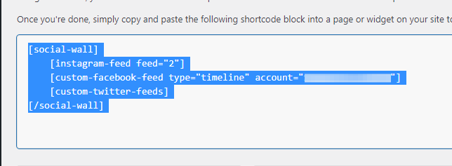 Your code will look different depending on the social feeds you chose to connect, if you are adding a Facebook feed make