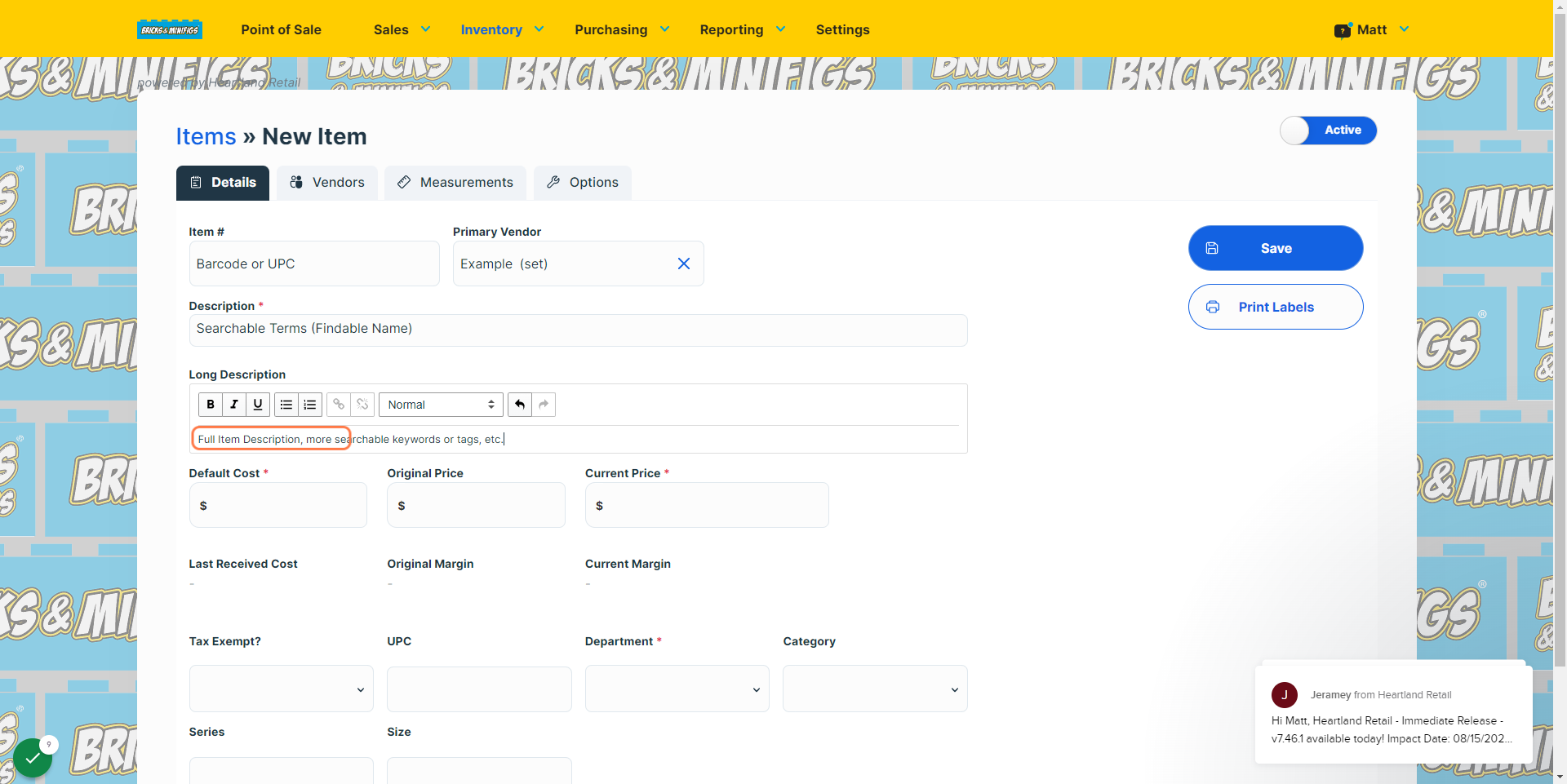 This field should include searchable tags, specific identifiers, and anything you feel should be included to differentia