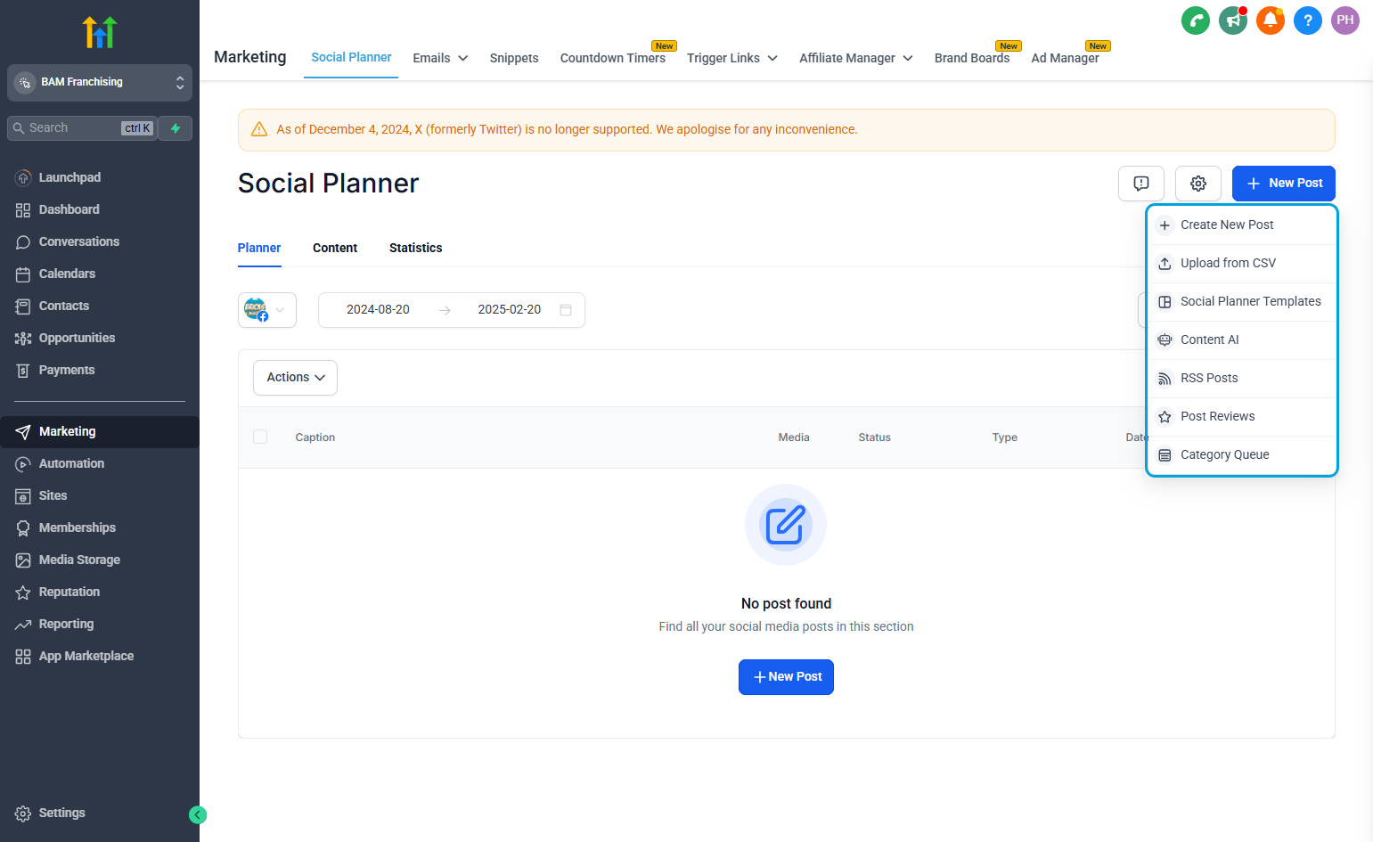 When creating a new post, you have the option to start from scratch, upload an existing post, use a template and more.