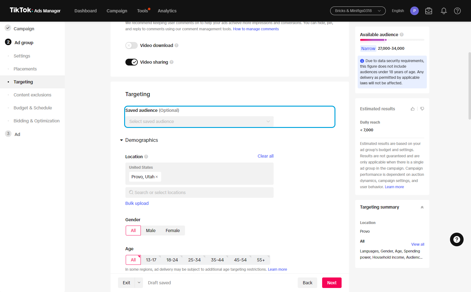 You can also make a custom audience here and save it for further use.