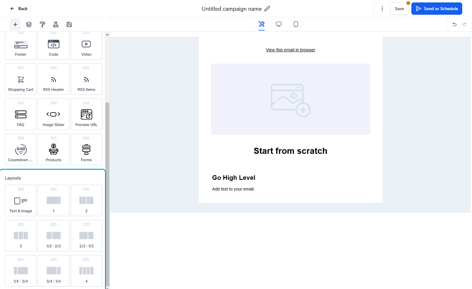 This will allow you to change the columns and rows of the email.