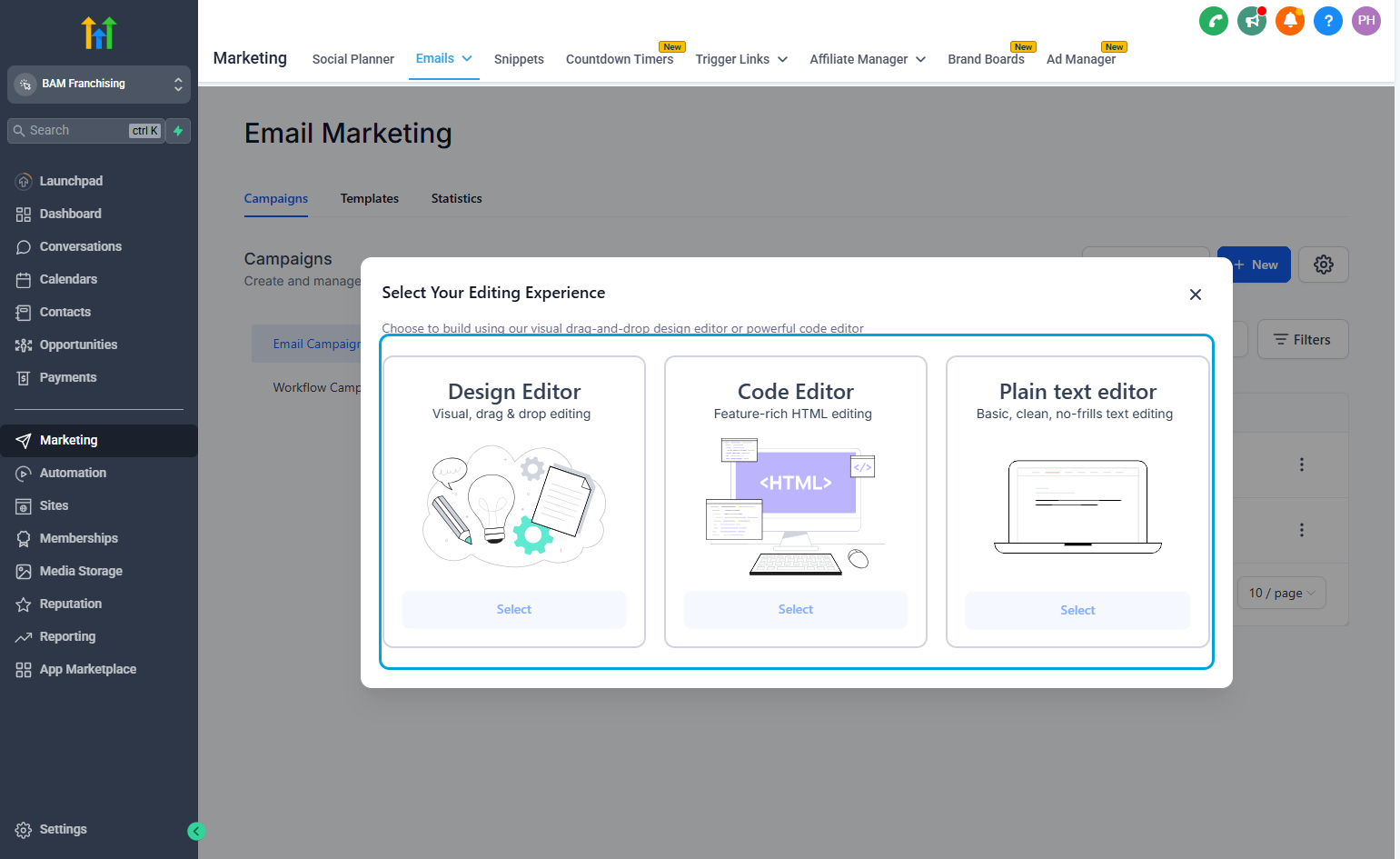 If you're familiar with HTML or would like to to just send text you have the option to do so. "Design Editor&q