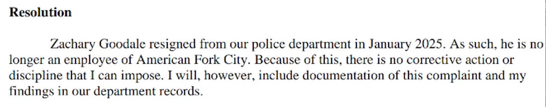 Letter resolution: resigned January 2025, no corrective action or discipline