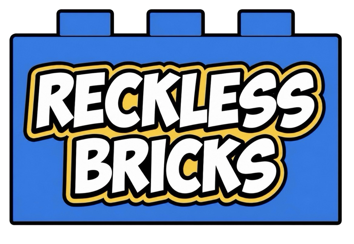 The Reckless Bricks logo: a blue brick with the words RECKLESS BRICKS across it in white outlined lettering