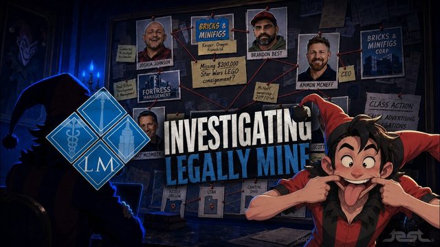 JEST&rsquo;s thumbnail for Part 1: a corkboard of photographs and notes under the words Investigating Legally Mine