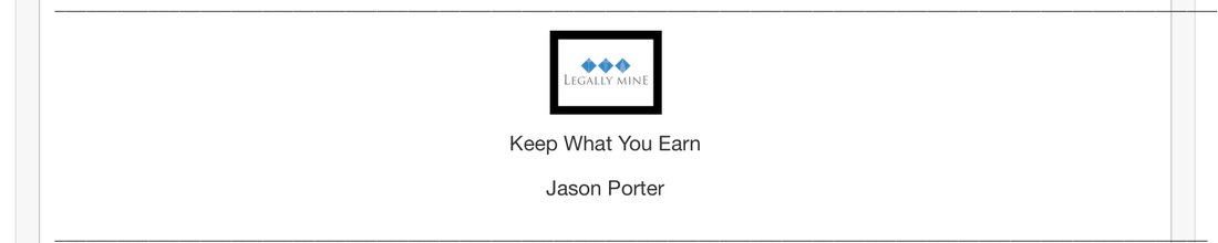 A session block from the convention page: the Legally Mine logo, then the title Keep What You Earn, then the speaker, Jason Porter.