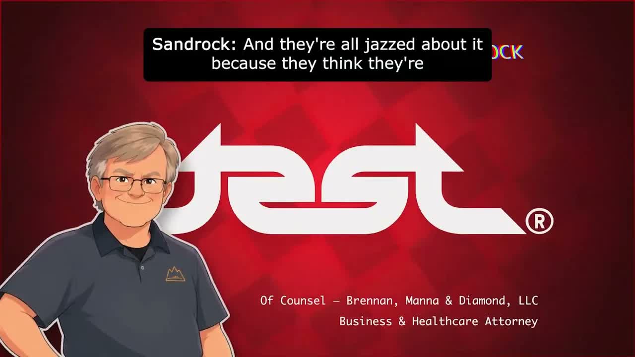 JEST&rsquo;s thumbnail for the October 6 video: an illustrated likeness of the lawyer beside the channel&rsquo;s logo, with his firm&rsquo;s name below