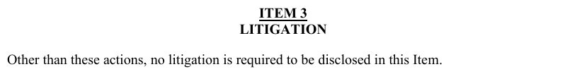 Item 3, Litigation, of the 2026 disclosure document: Other than these actions, no litigation is required to be disclosed in this Item.